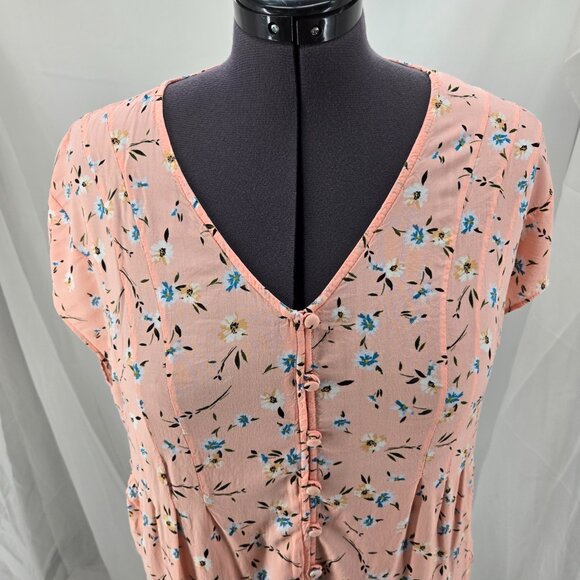 76-28 Torrid Peach Fit and Flare Challis Button Front Top Size 0 (12, L) - Picture 3 of 10